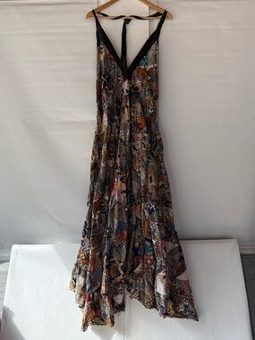 Multicolor Patchwork Maxi Dress with Deep V-Neck made of Bali rare patchwork .
